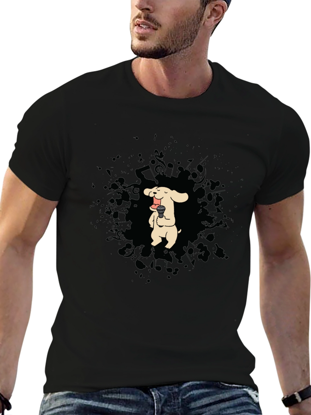 Dog Singer Graphic T-Shirt - Black