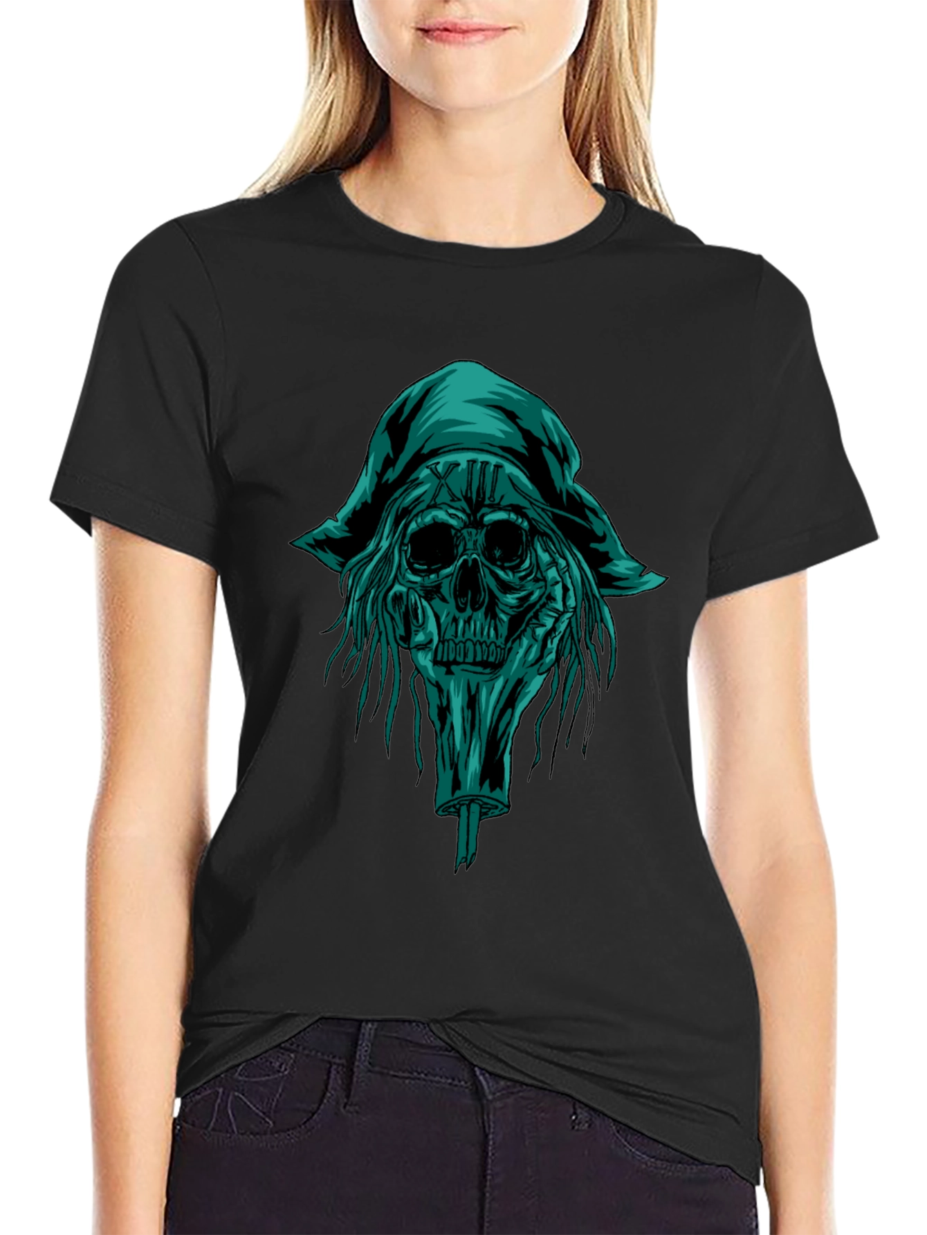 Skull Pirate Graphic Tee - Black Cotton T-Shirt