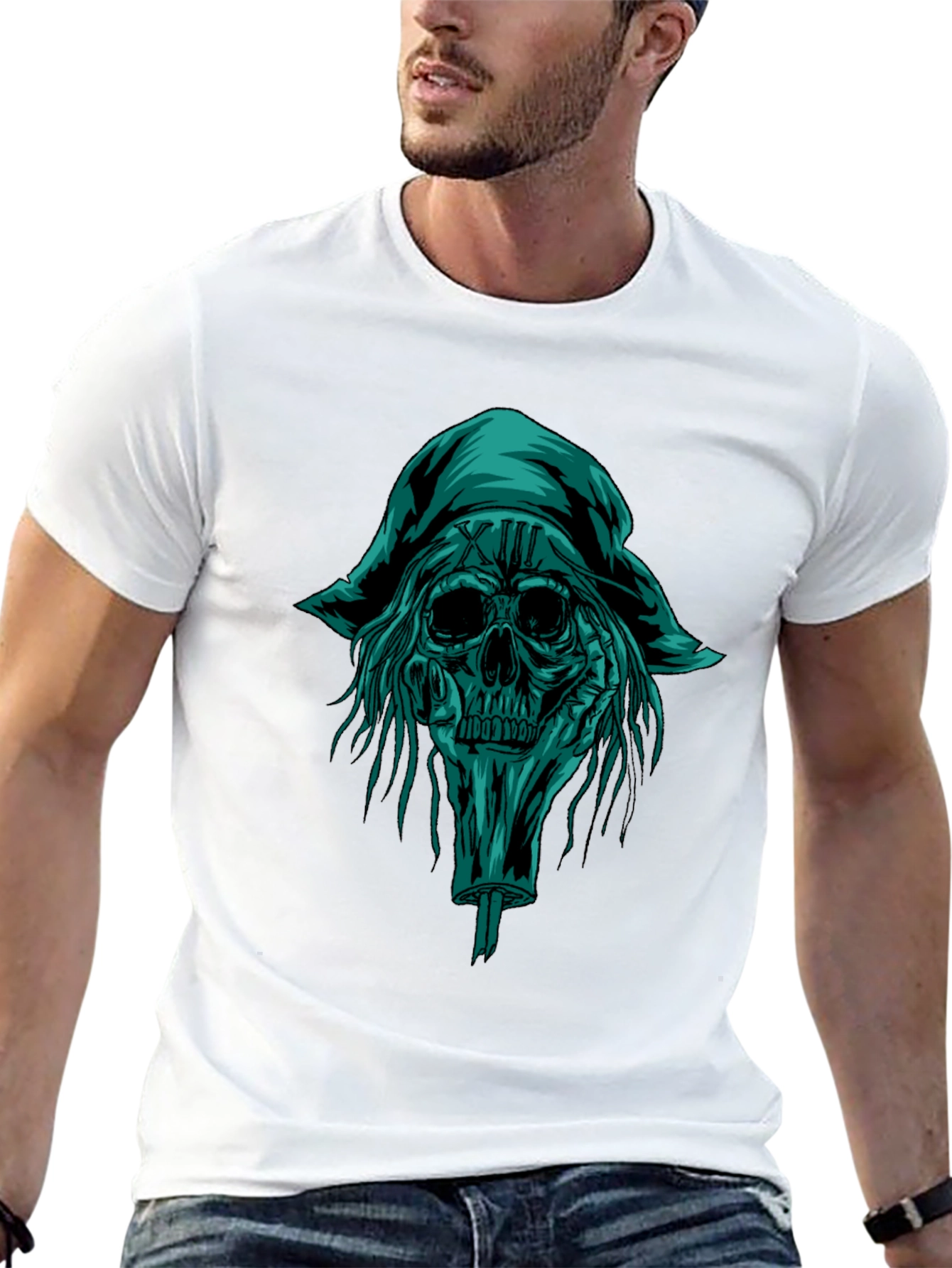Skull Pirate Graphic Tee - Black Cotton T-Shirt