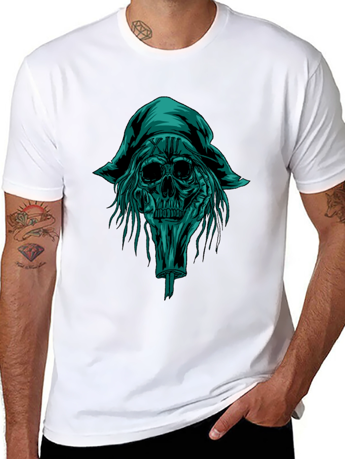 Skull Pirate Graphic Tee - Black Cotton T-Shirt