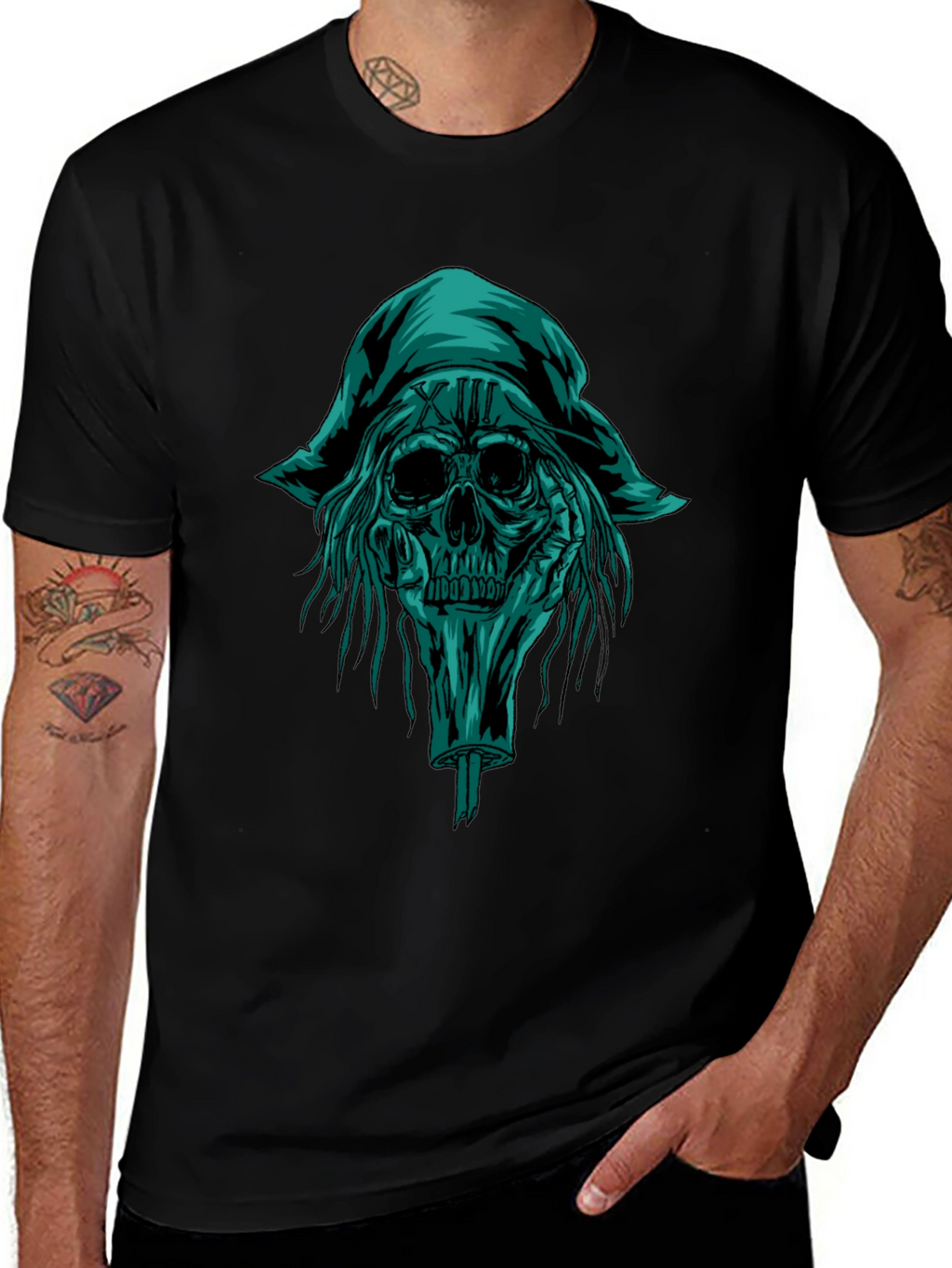 Skull Pirate Graphic Tee - Black Cotton T-Shirt