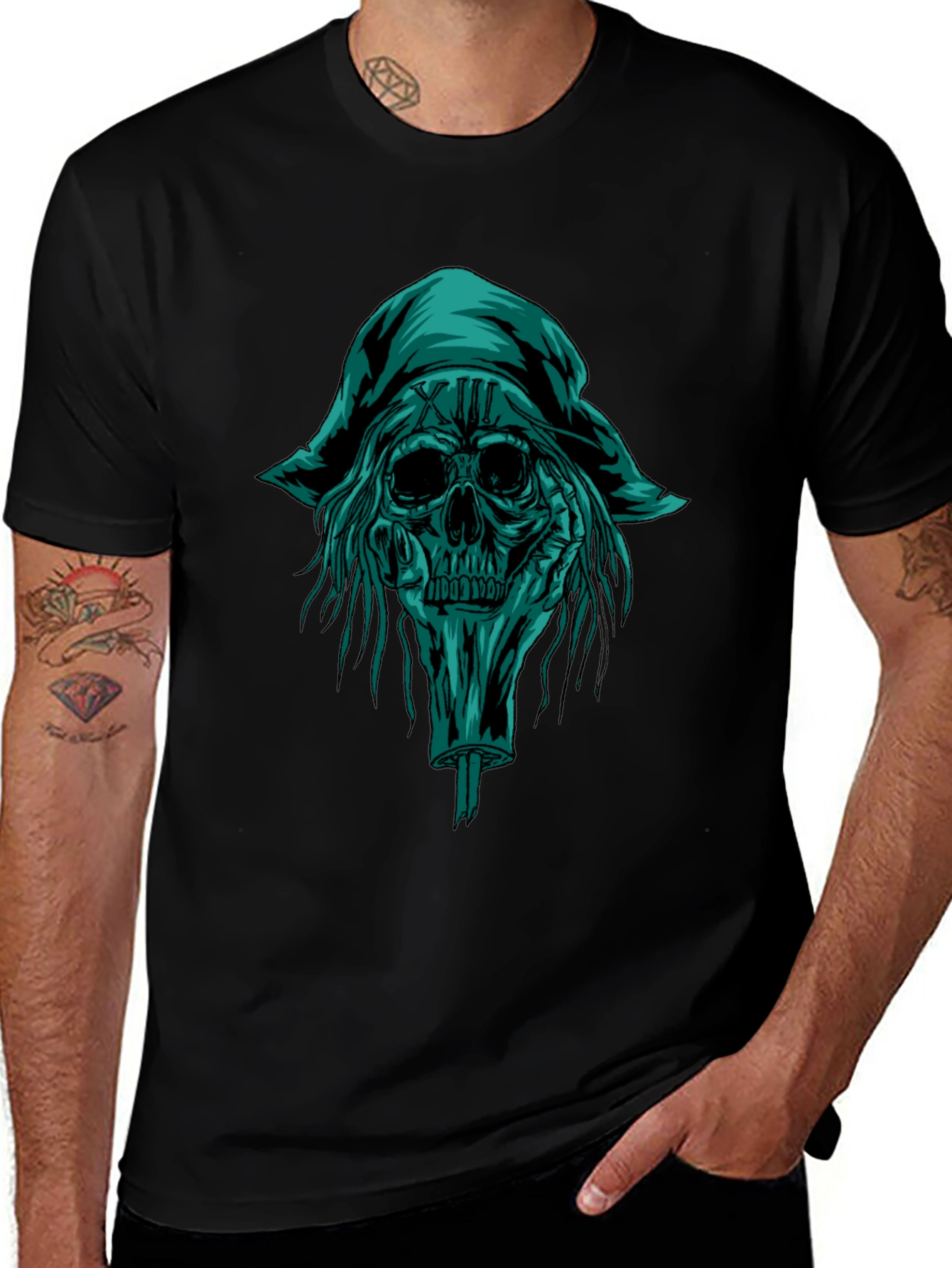 Skull Pirate Graphic Tee - Black Cotton T-Shirt