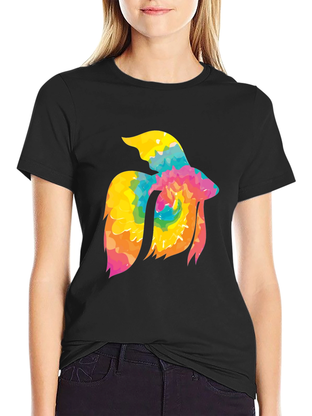 Tie-Dye Betta Fish Graphic Tee - Black Cotton