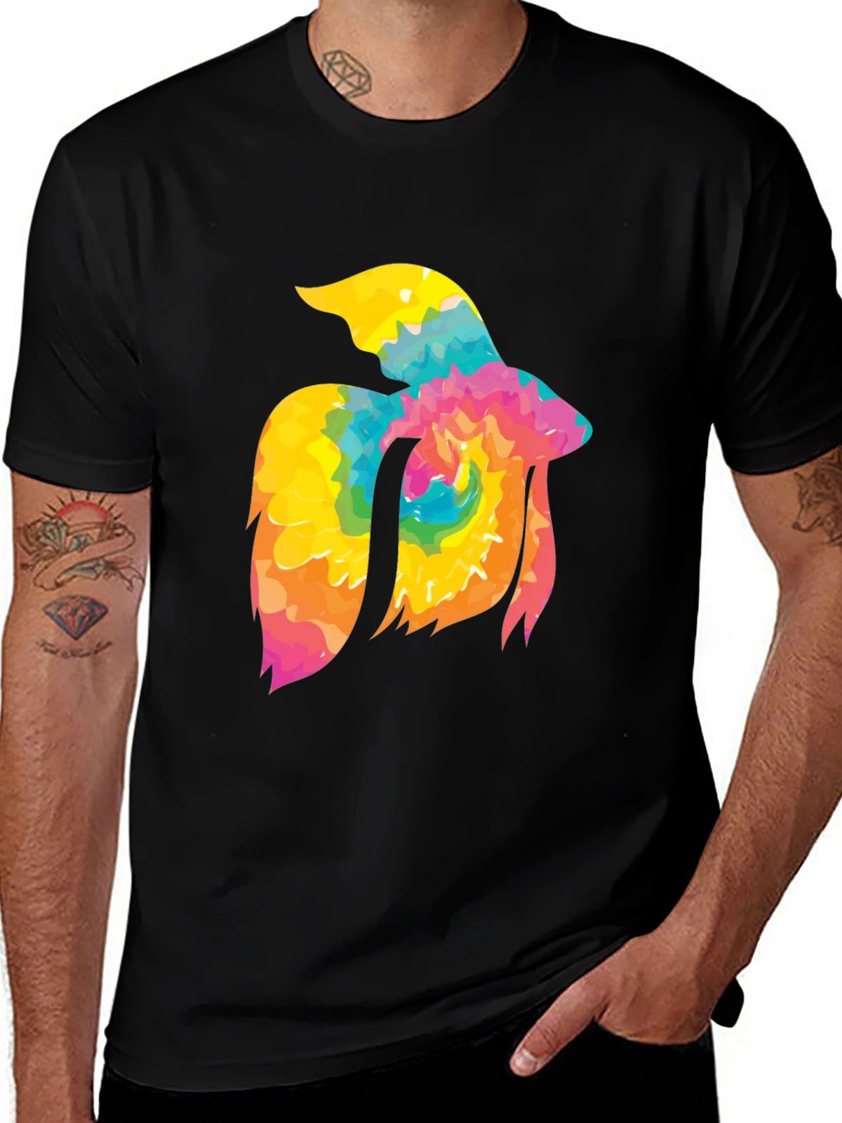 Tie-Dye Betta Fish Graphic Tee - Black Cotton