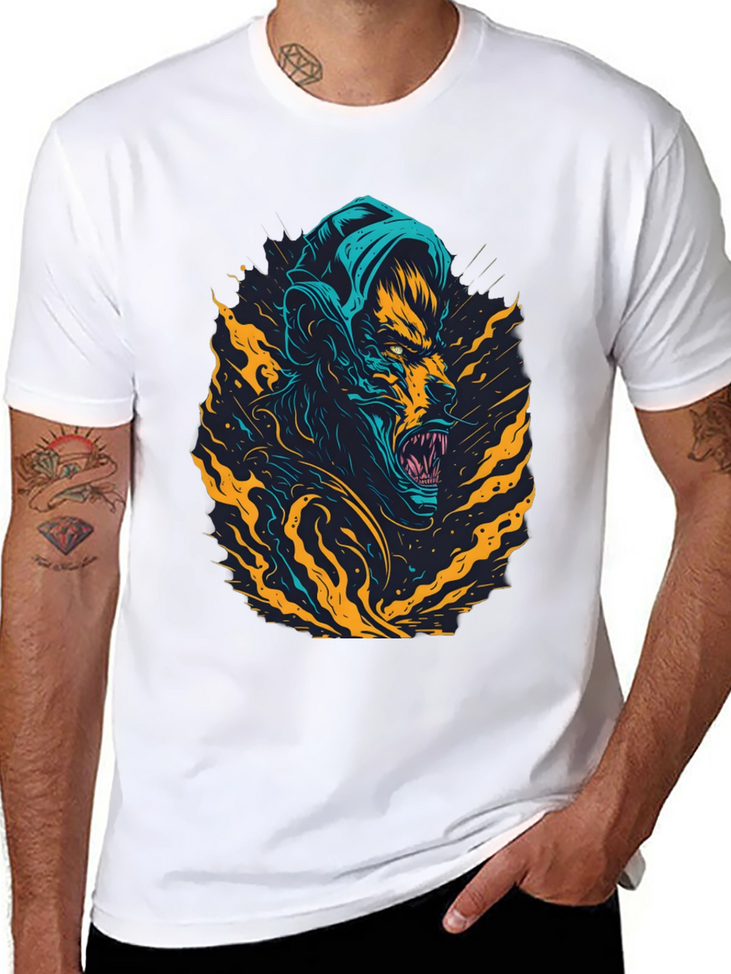 Mens Black Graphic Tee: Monster Rage Design
