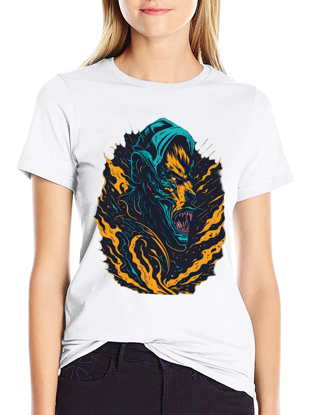 Mens Black Graphic Tee: Monster Rage Design