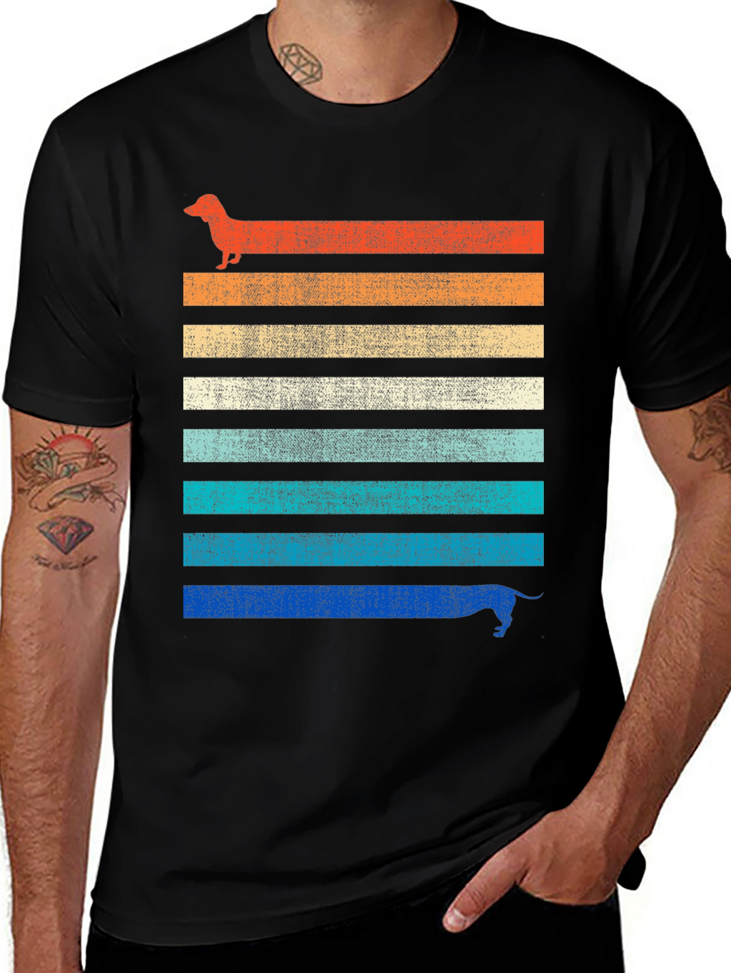 Retro Dachshund Striped Graphic Tee