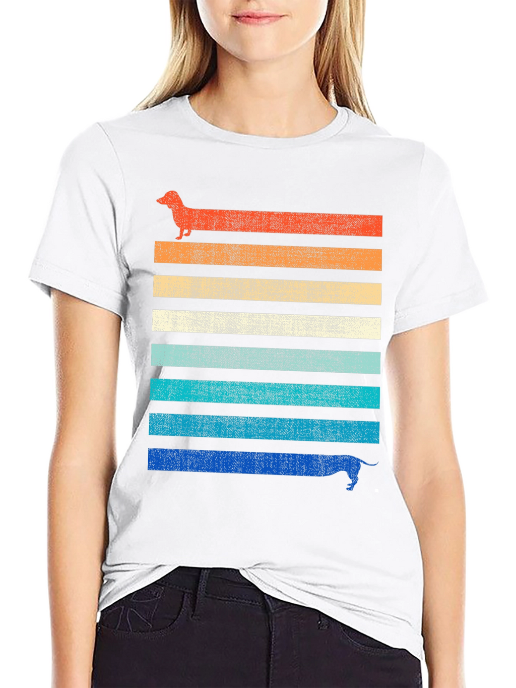 Retro Dachshund Striped Graphic Tee