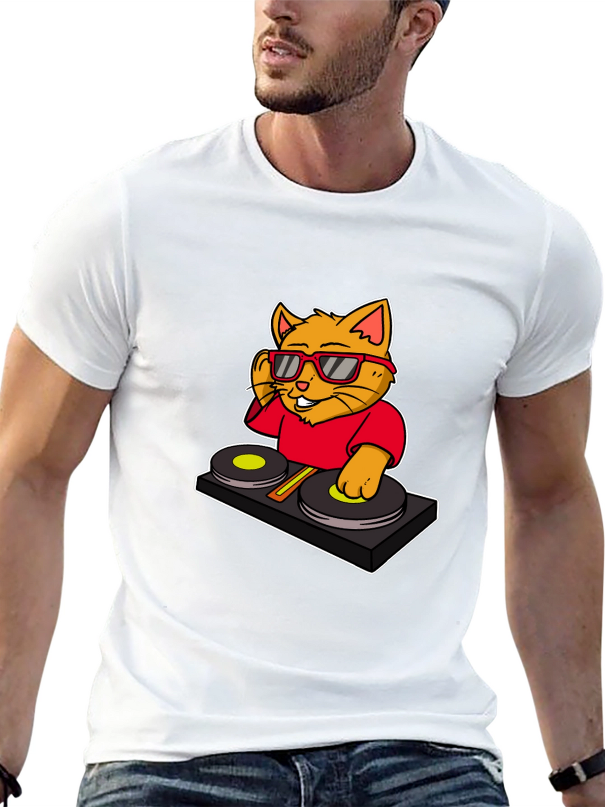 DJ Cat Graphic T-Shirt - Cool Music Lover Tee