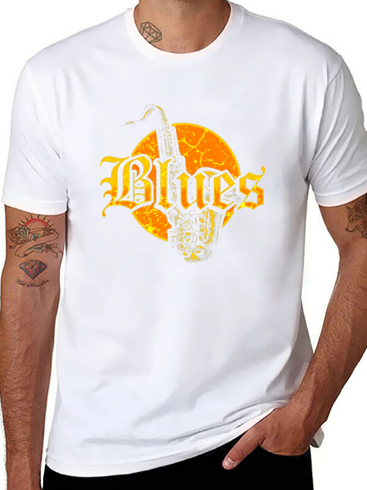 Blues Saxophone Graphic Tee - Black