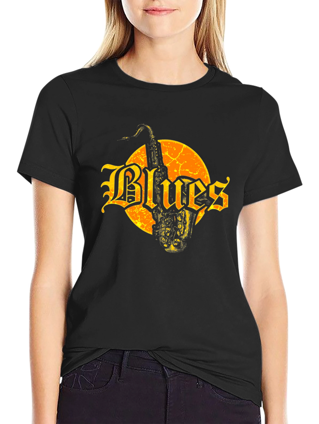 Blues Saxophone Graphic Tee - Black