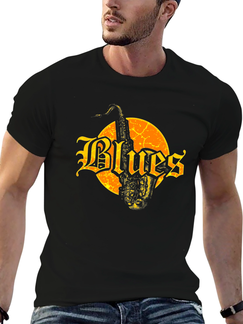 Blues Saxophone Graphic Tee - Black