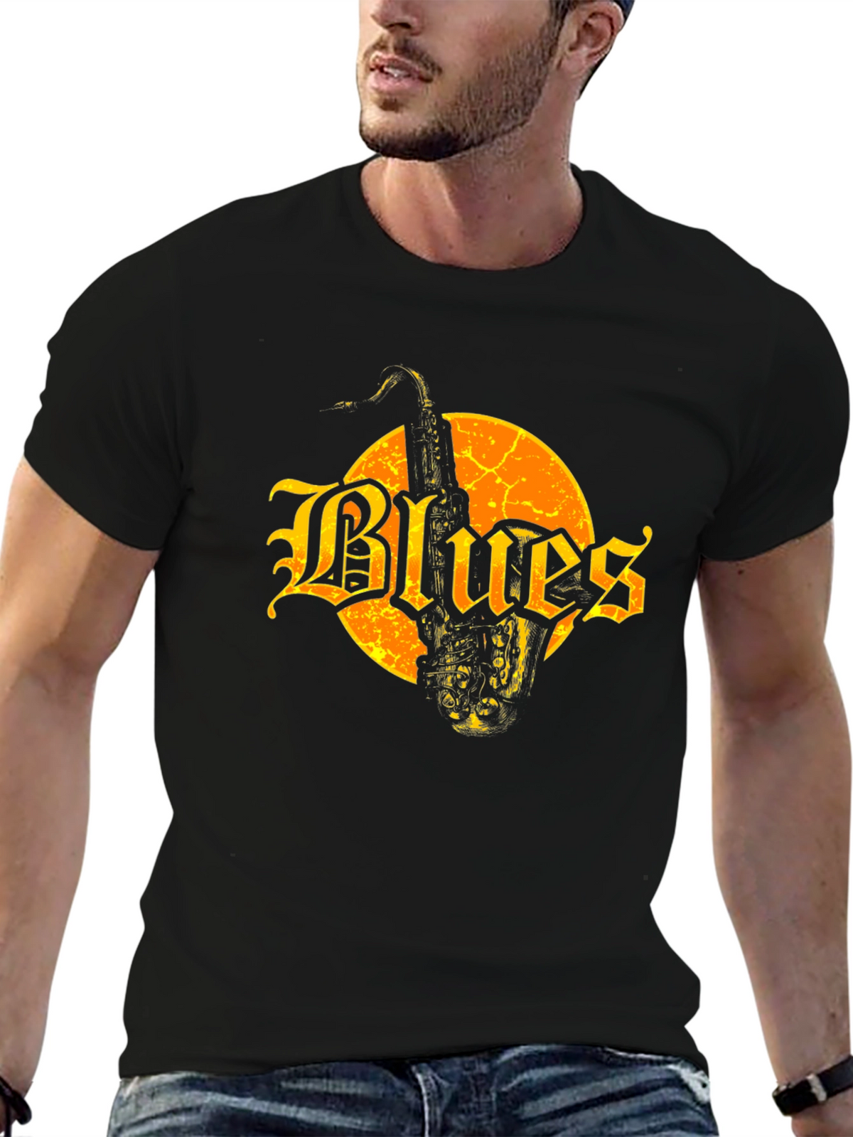 Blues Saxophone Graphic Tee - Black