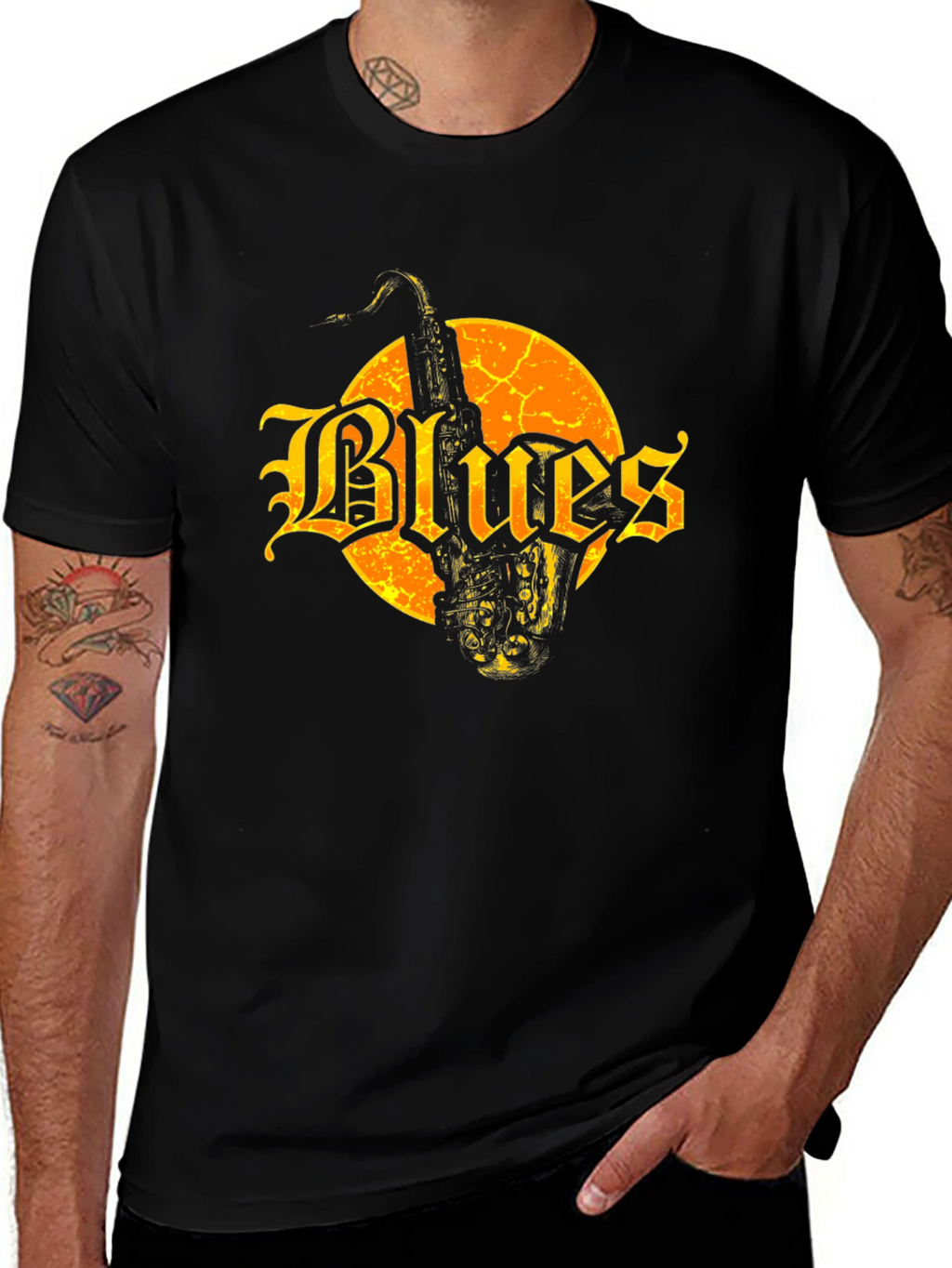Blues Saxophone Graphic Tee - Black