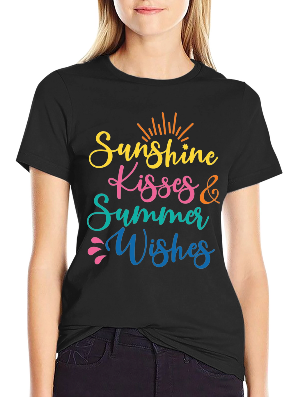 Sunshine Kisses Summer Wishes Black Tee