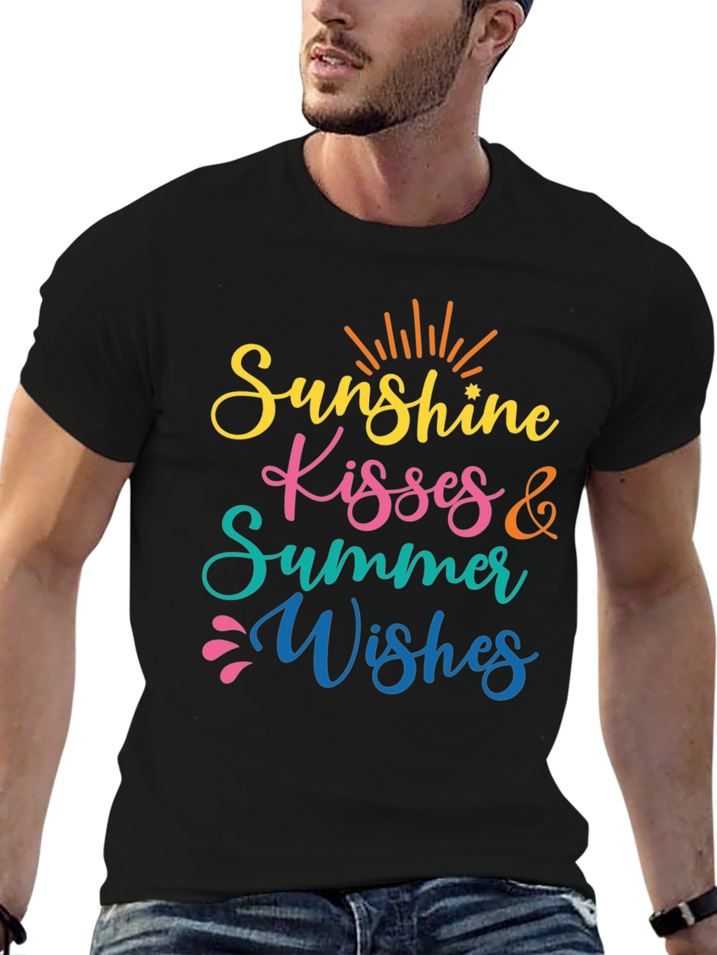 Sunshine Kisses Summer Wishes Black Tee