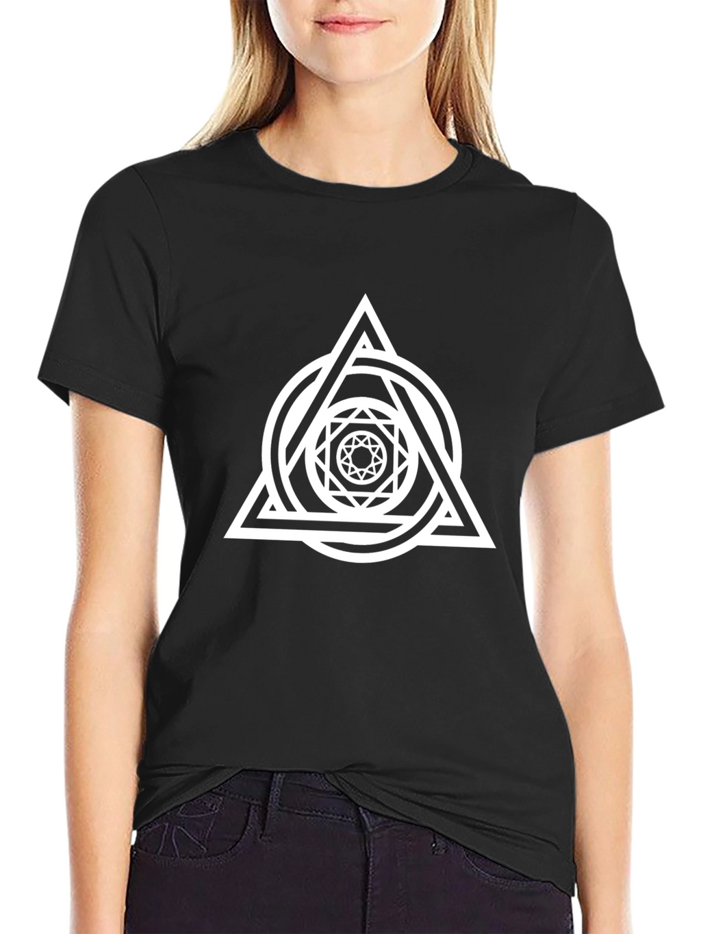 Geometric Triangle Graphic T-Shirt - Black