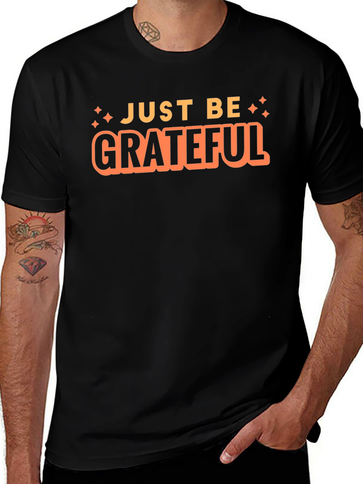 Just Be Grateful Black Graphic T-Shirt