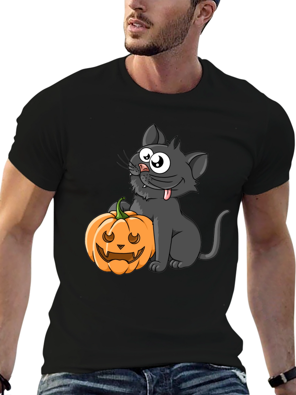 Halloween Cat & Pumpkin Graphic Tee