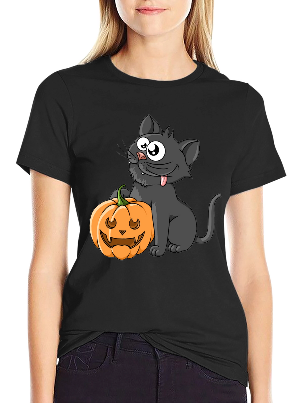 Halloween Cat & Pumpkin Graphic Tee