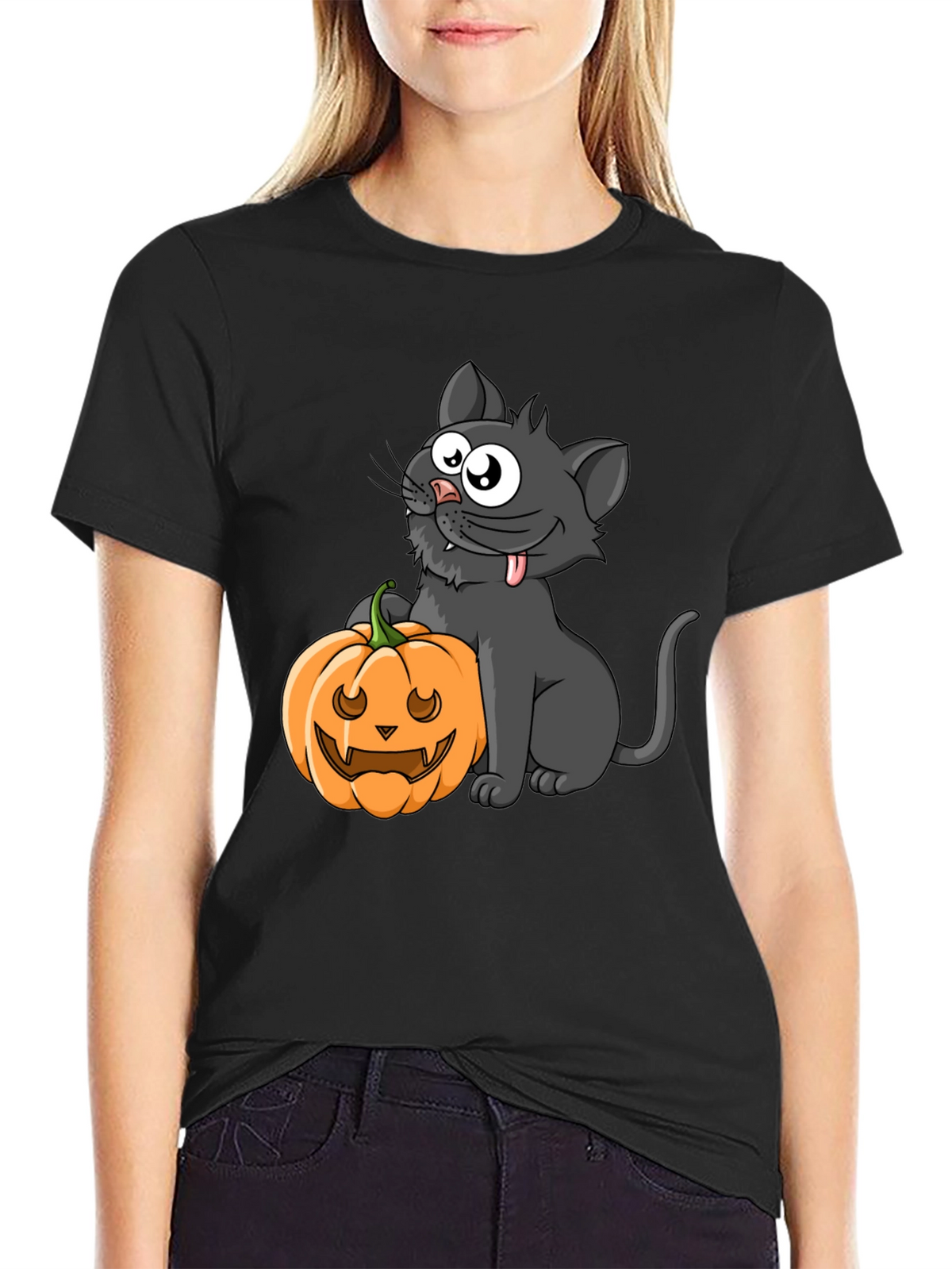 Halloween Cat & Pumpkin Graphic Tee