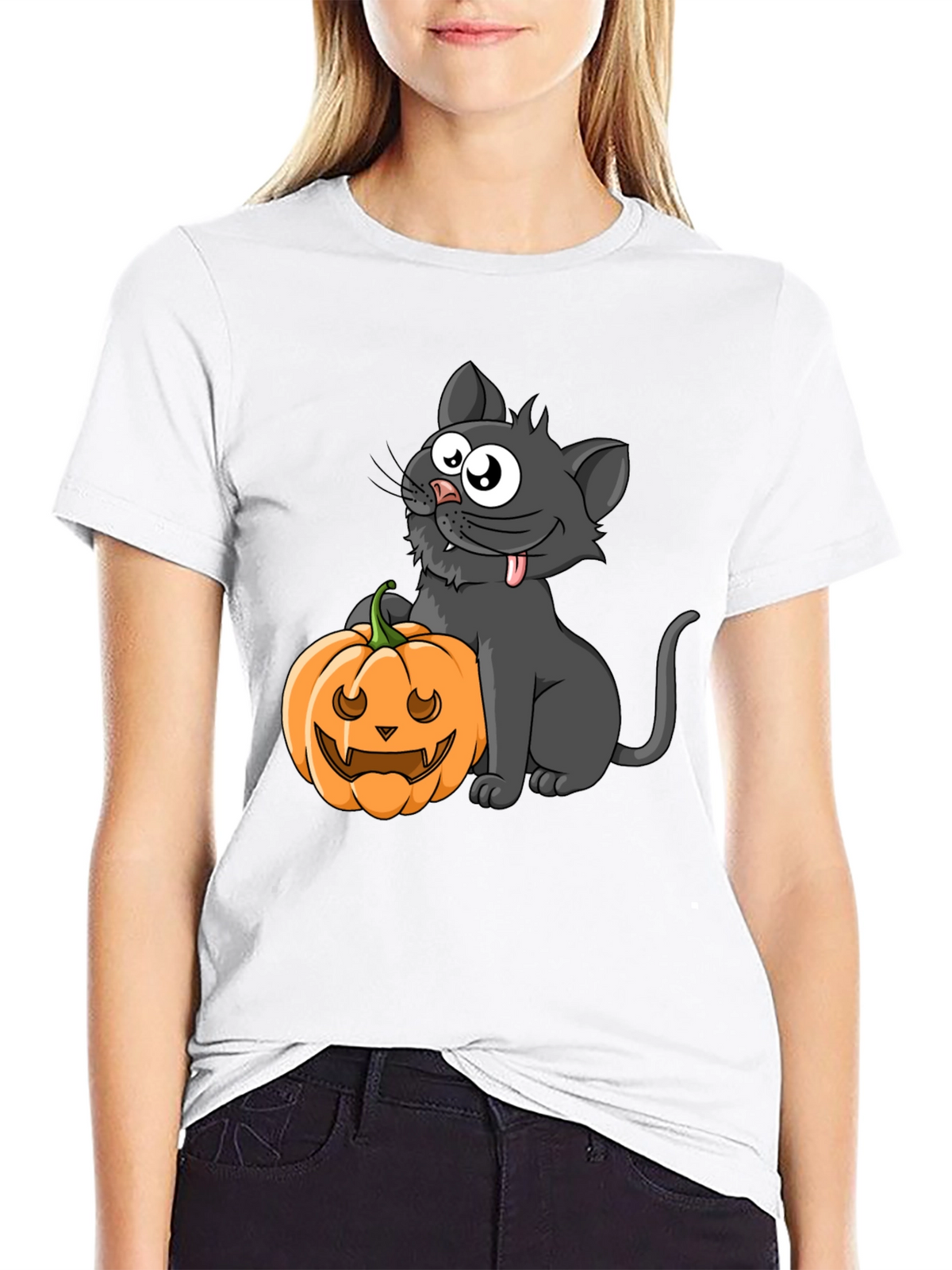 Halloween Cat & Pumpkin Graphic Tee