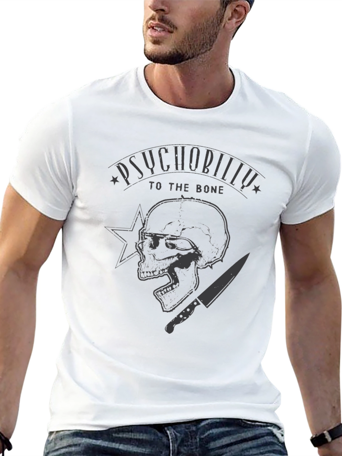 Psychobilly Skull Graphic Black T-Shirt