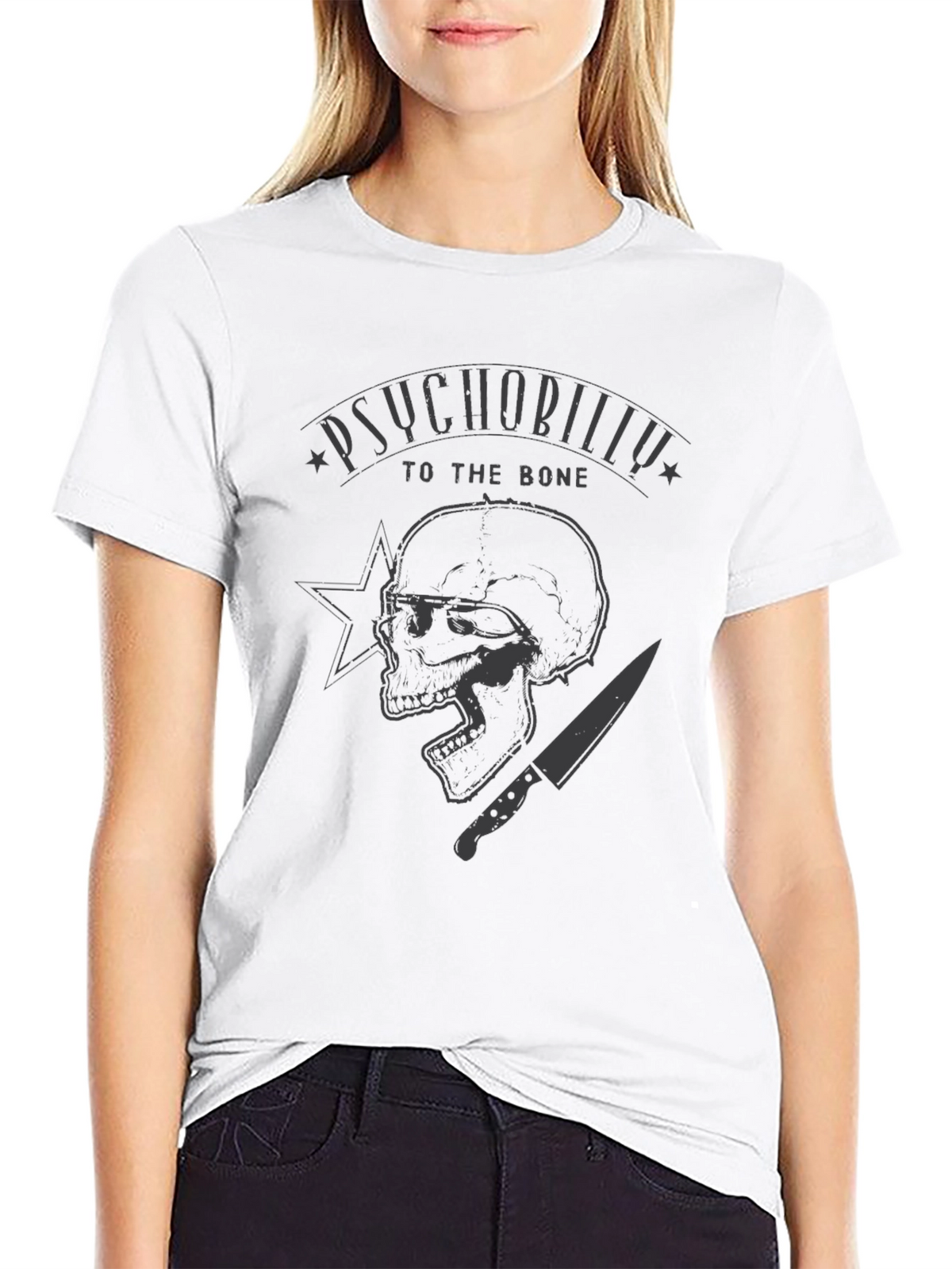 Psychobilly Skull Graphic Black T-Shirt