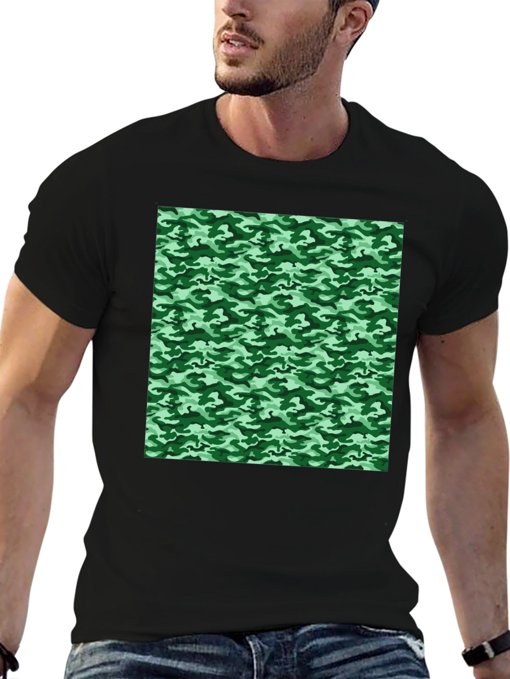 Camo Print T-Shirt - Black