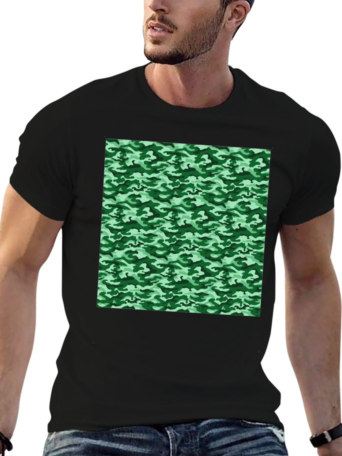 Camo Print T-Shirt - Black