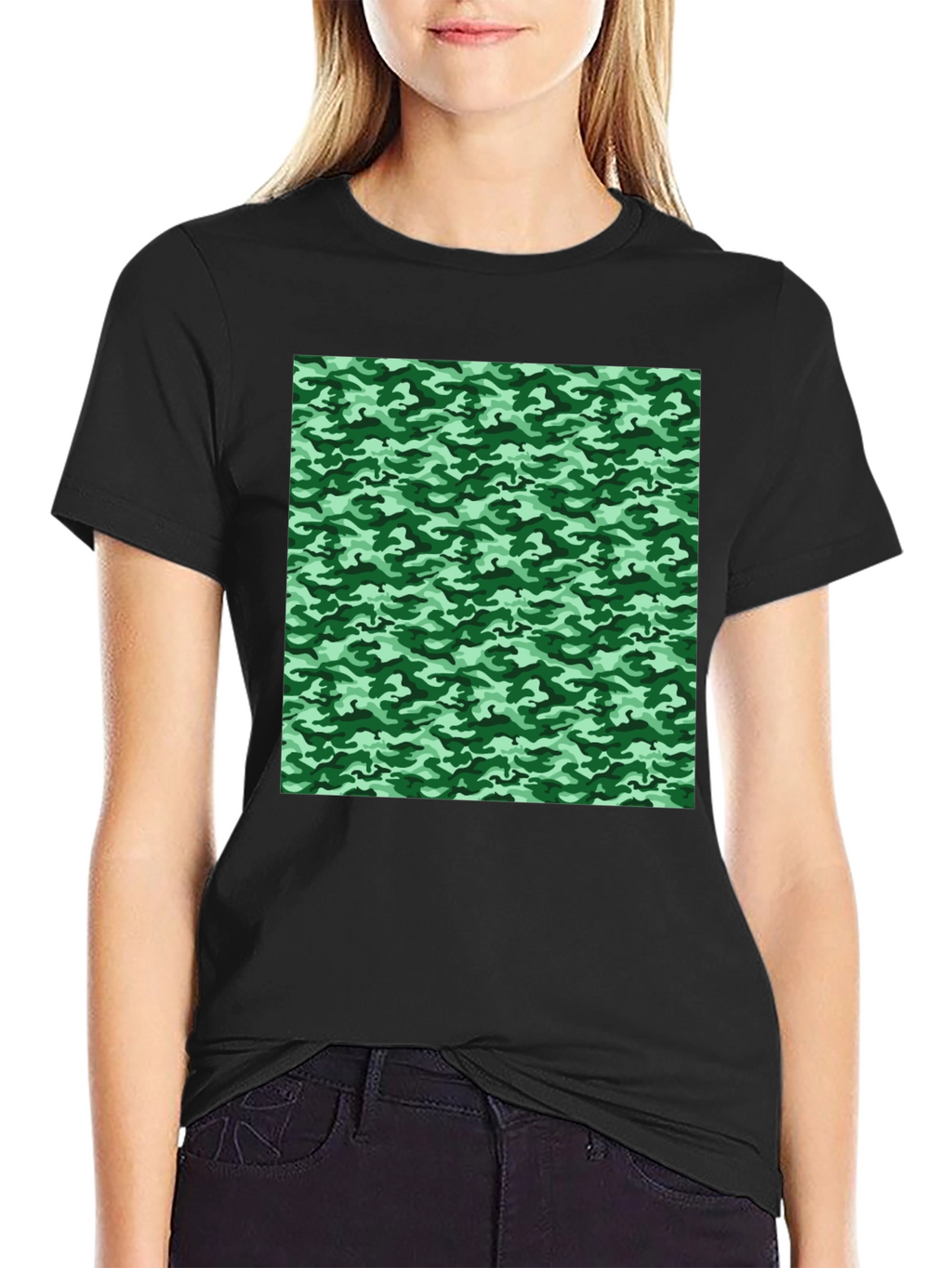 Camo Print T-Shirt - Black