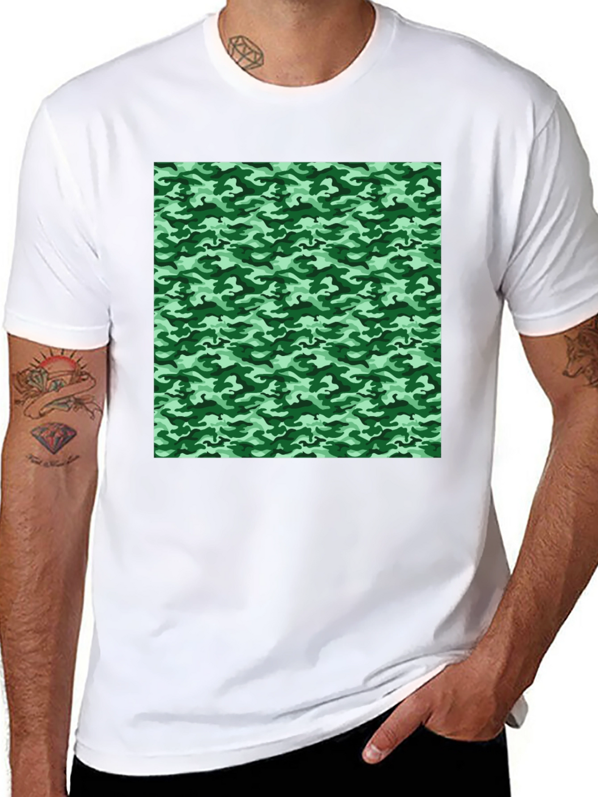 Camo Print T-Shirt - Black