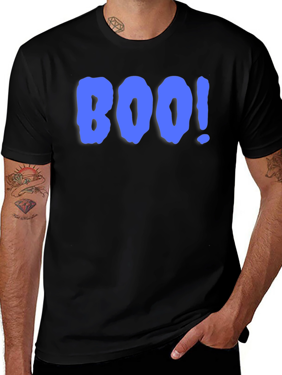 Boo! Graphic Print T-Shirt - Black Crew Neck Tee