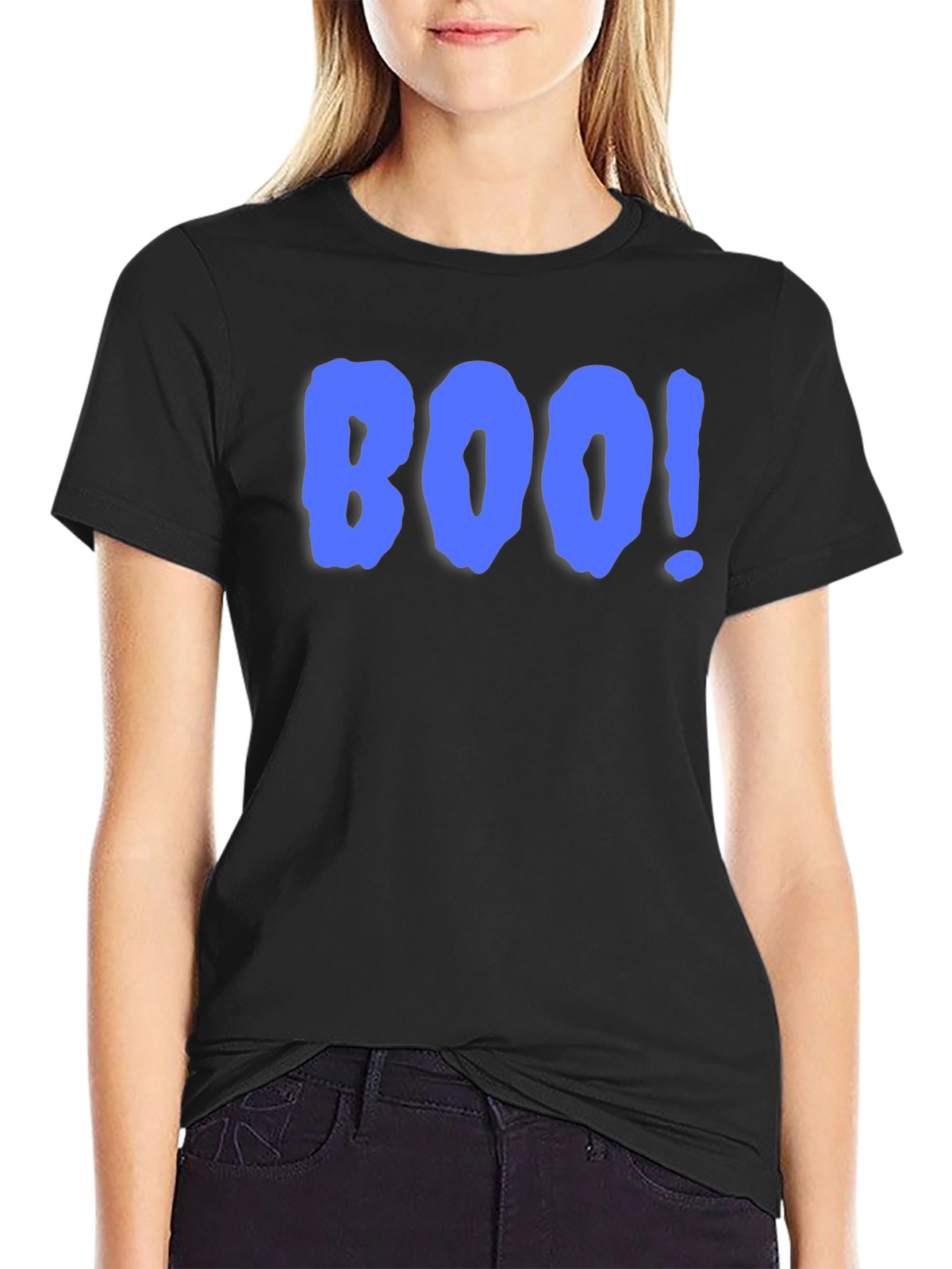 Boo! Graphic Print T-Shirt - Black Crew Neck Tee