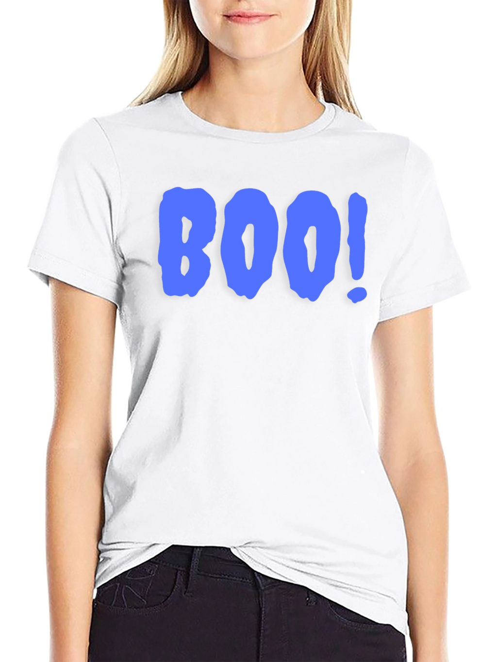 Boo! Graphic Print T-Shirt - Black Crew Neck Tee