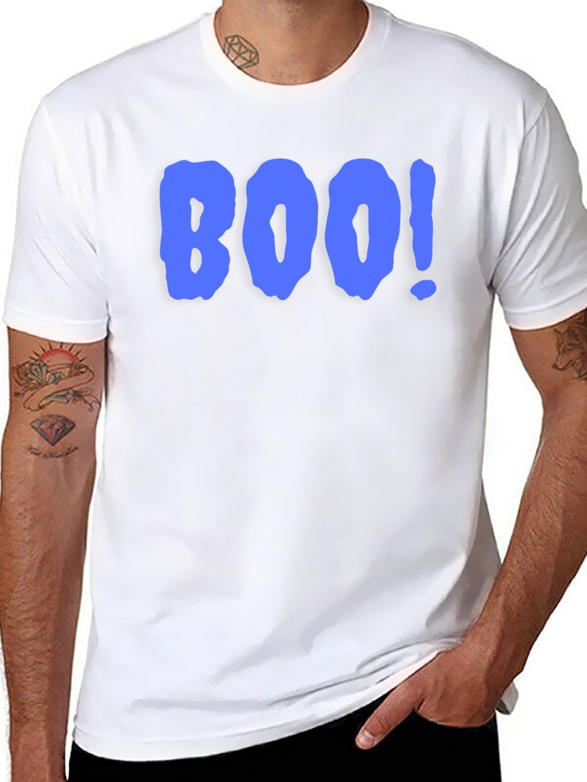 Boo! Graphic Print T-Shirt - Black Crew Neck Tee
