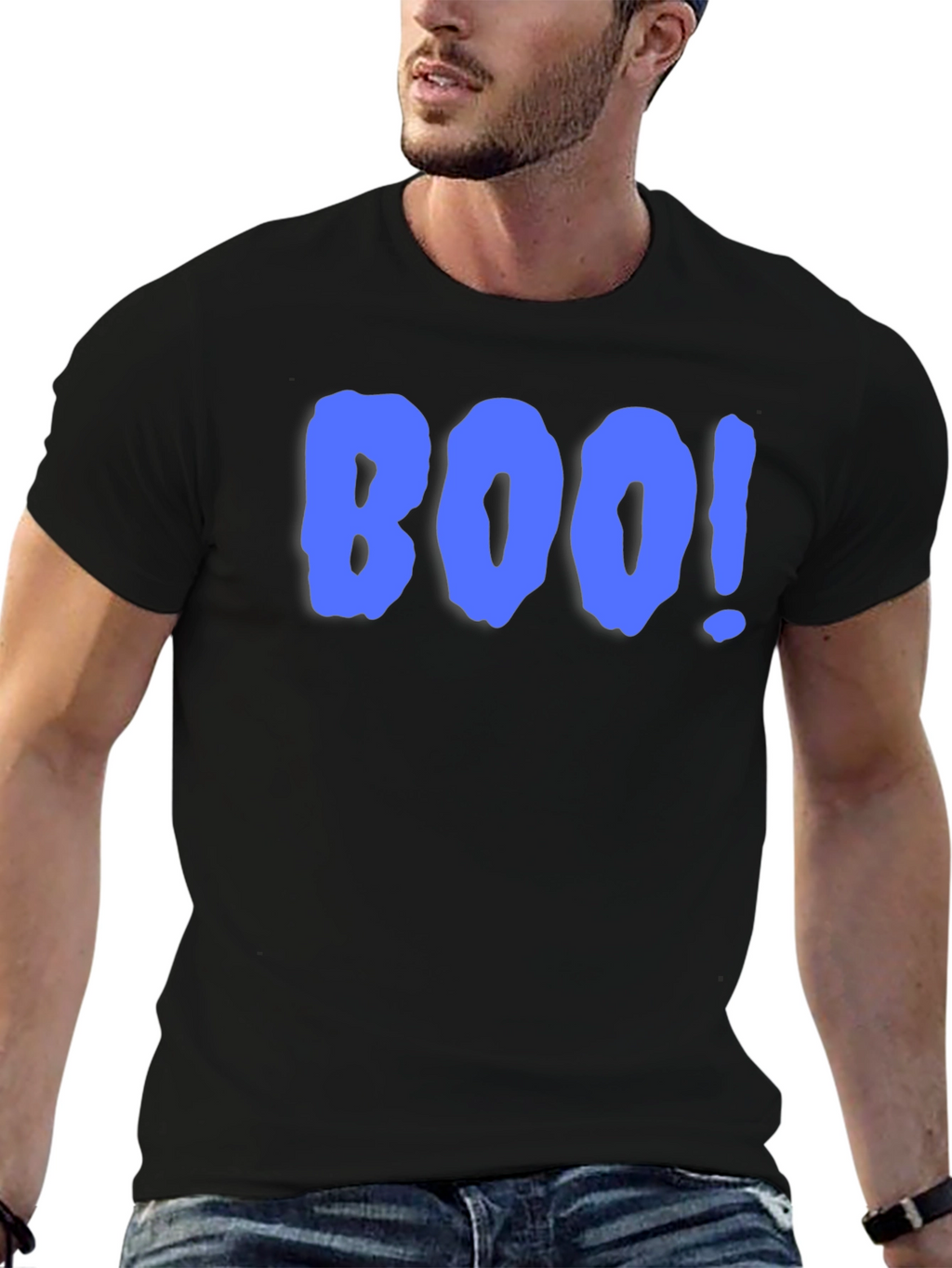Boo! Graphic Print T-Shirt - Black Crew Neck Tee