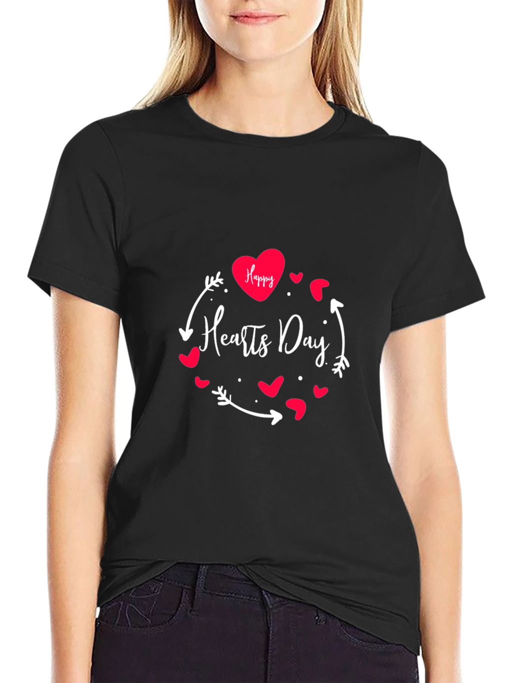 Happy Hearts Day Graphic Tee - Black