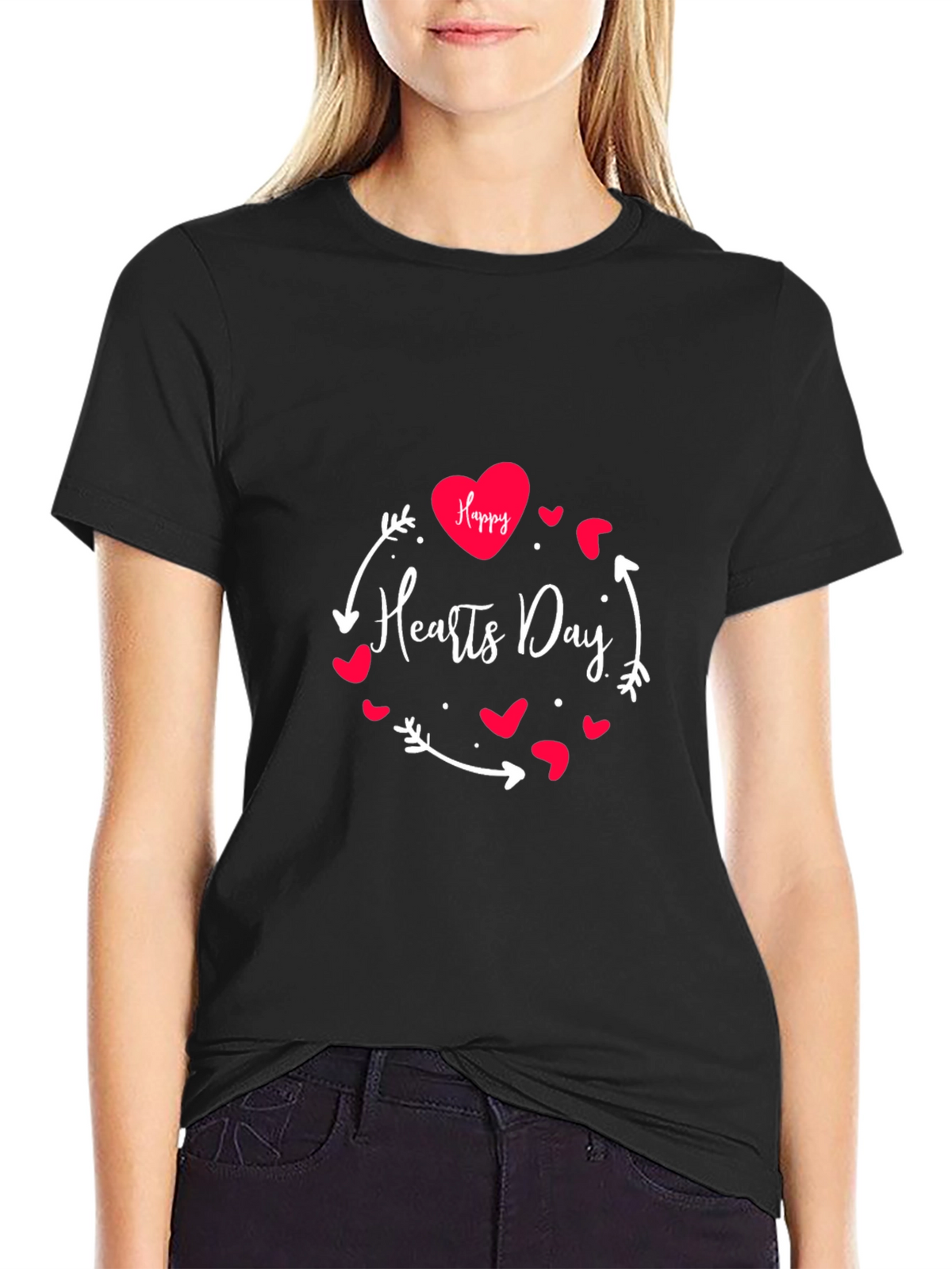 Happy Hearts Day Graphic Tee - Black