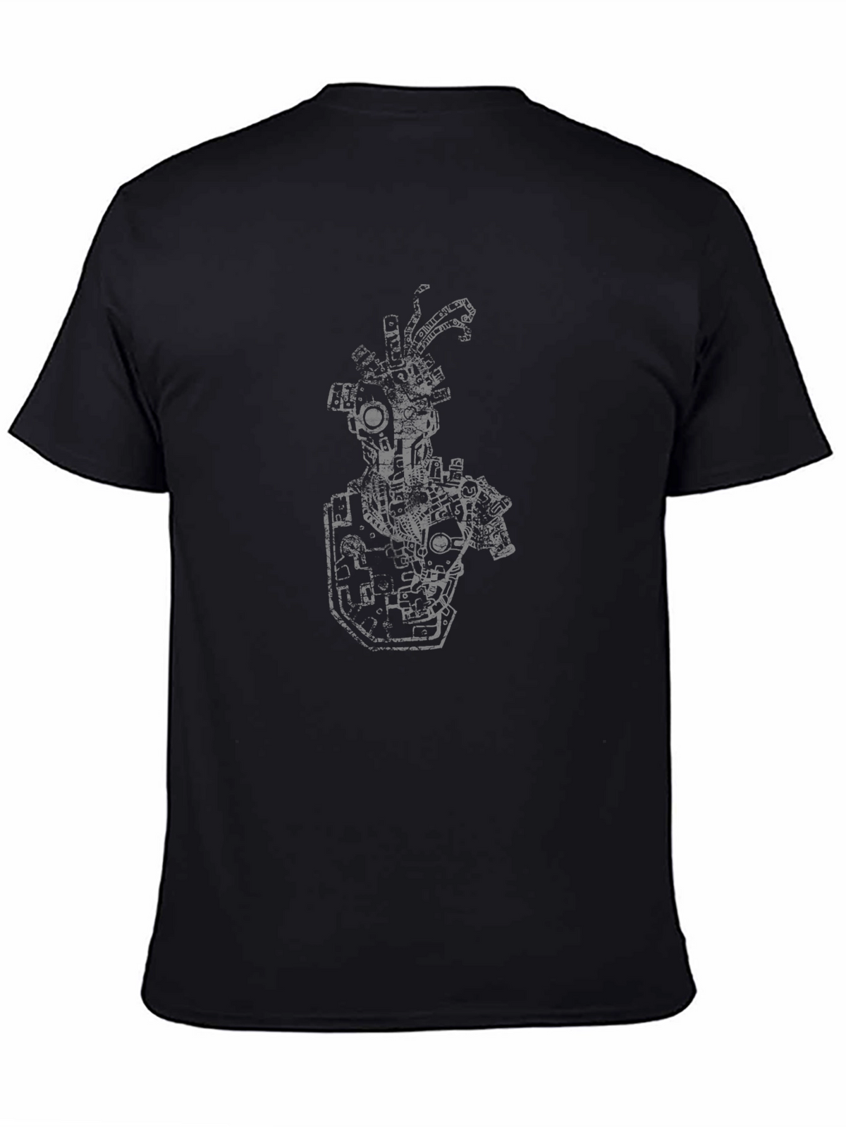 Black T-Shirt with Mechanical Robot Print
