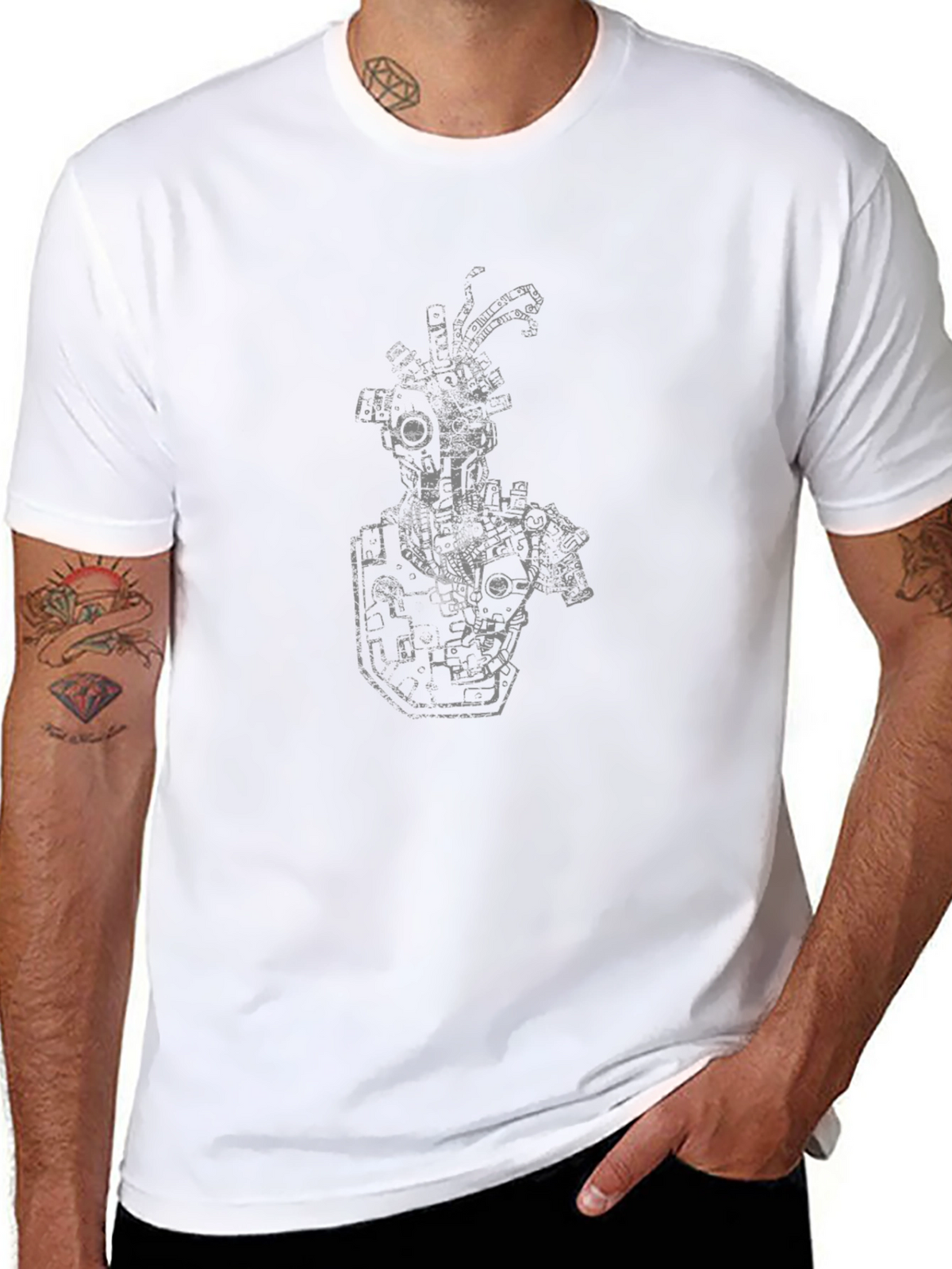 Black T-Shirt with Mechanical Robot Print