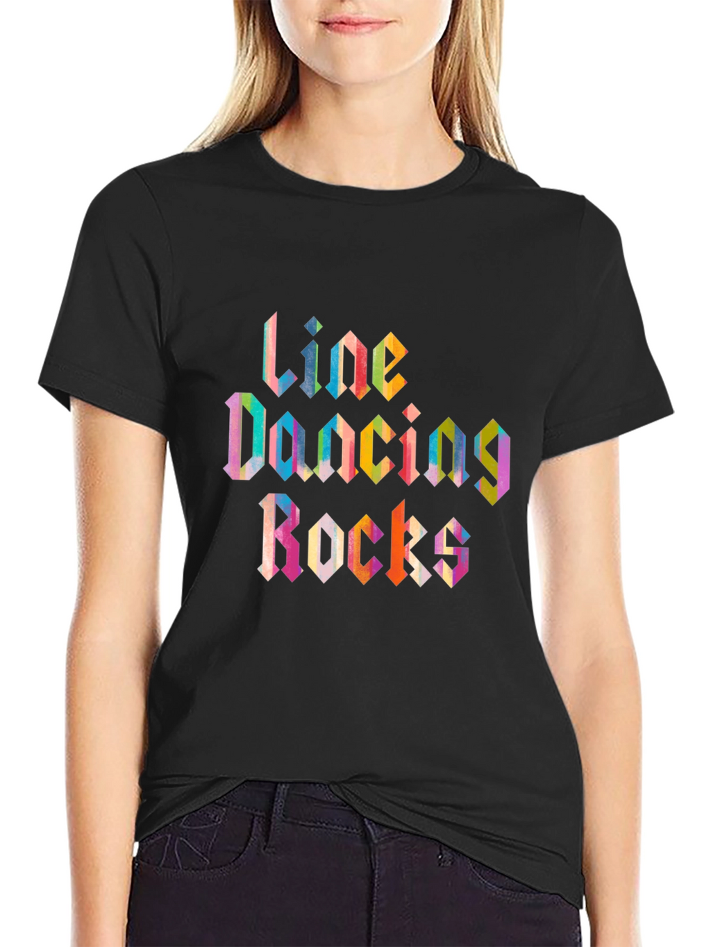 Line Dancing Rocks Graphic Tee - Black Cotton Shirt