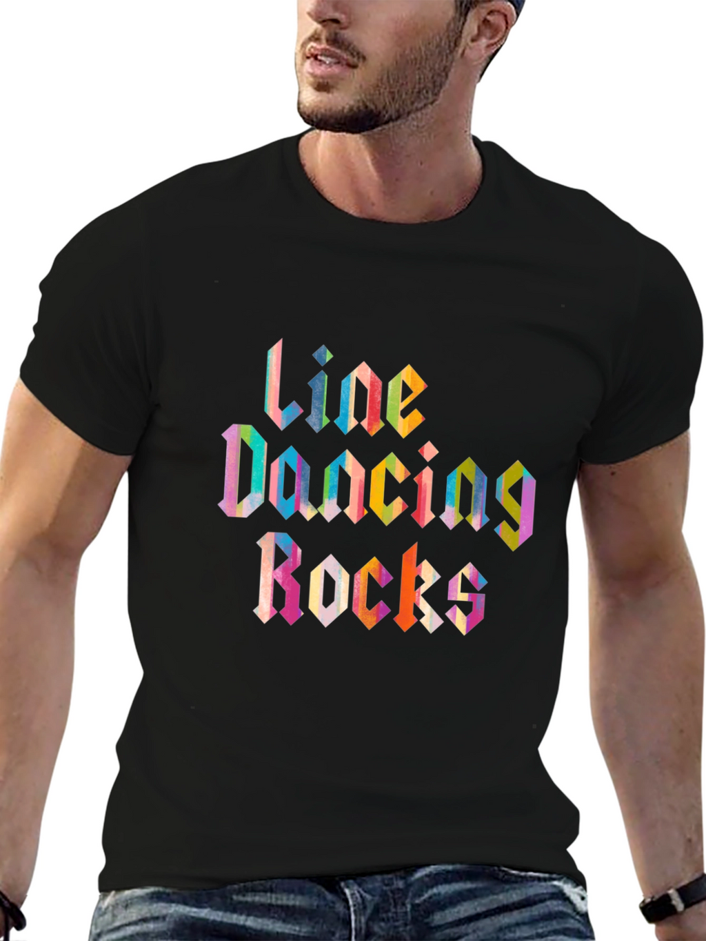 Line Dancing Rocks Graphic Tee - Black Cotton Shirt