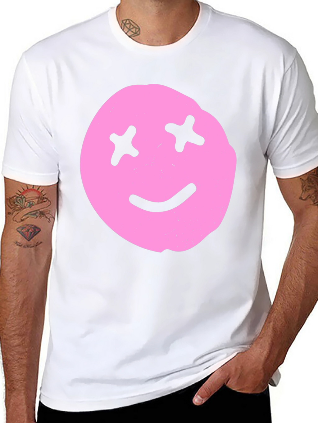 Pink Smiley Face Graphic Tee - Black Cotton Blend
