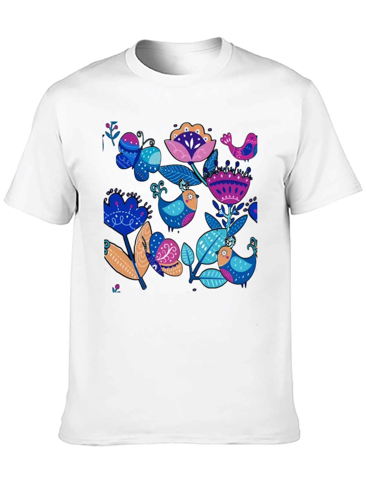 Floral Bird Print Black T-Shirt