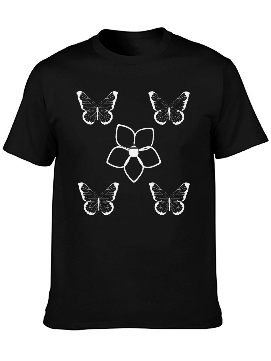 Butterfly & Flower Graphic Tee - Black Cotton Blend