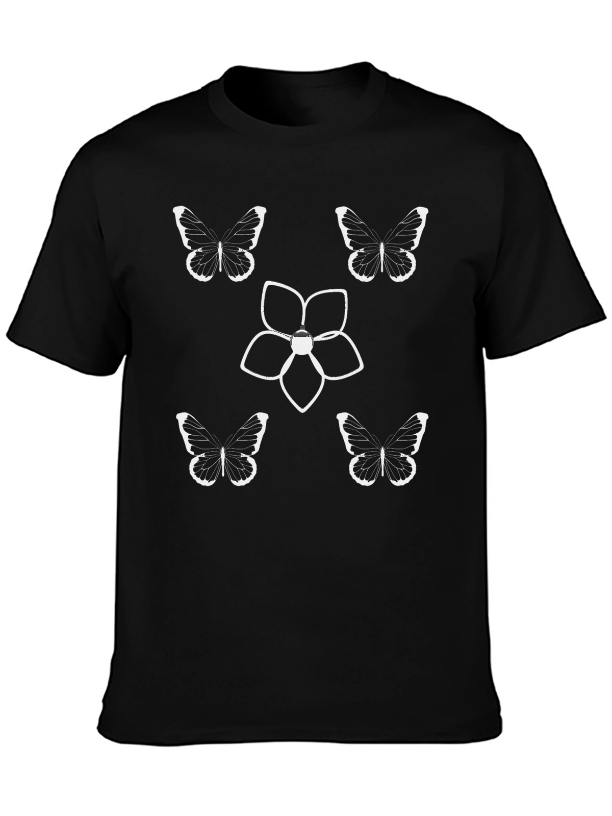 Butterfly & Flower Graphic Tee - Black Cotton Blend