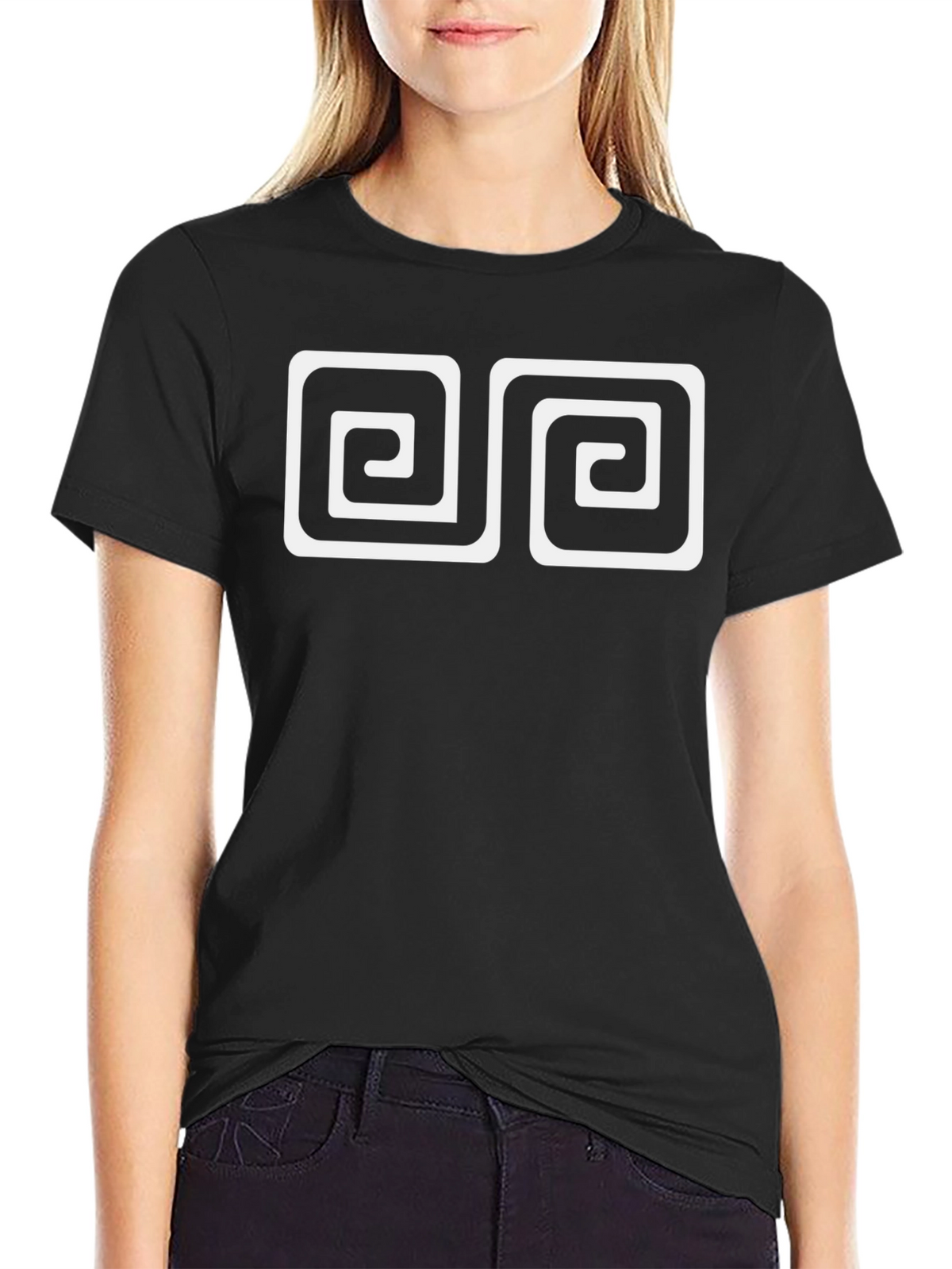 Geometric Spiral Design Black Cotton Tee