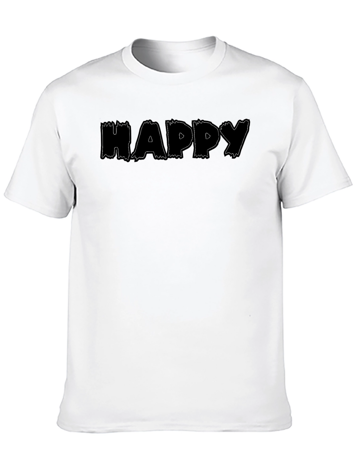 Happy Print Black Crew Neck T-Shirt