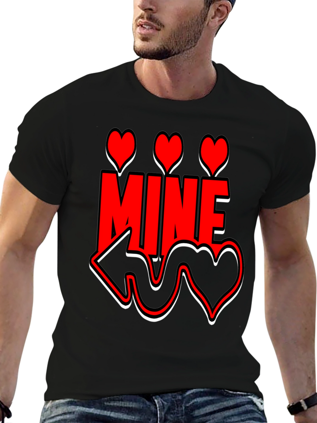 Valentines Day Mine Heart Graphic Black T-Shirt